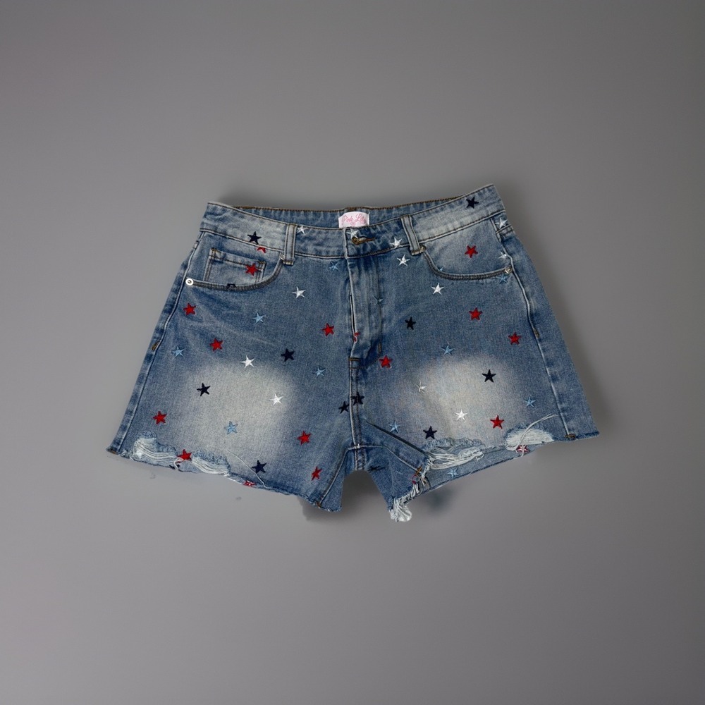 Pink Lily Jean Shorts Stars Red White Blue July 4th